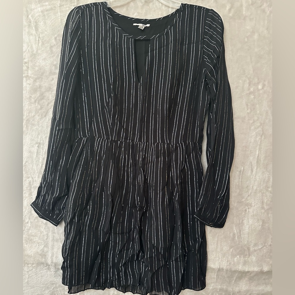 Amuse Dress Black and Silver Striped Long Sleeve Dress Size Medium